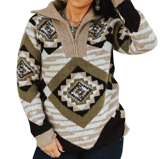 Women's Aztec Knit Half-Zip Sweater